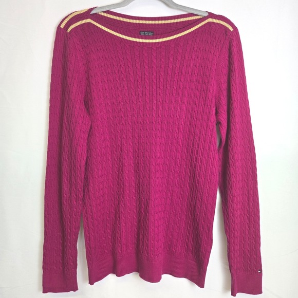 Tommy Hilfiger Sweaters - Tommy Hilfiger Boat Neck Cable Knit Sweater, Pink/Gold Accent, Women's Size XL